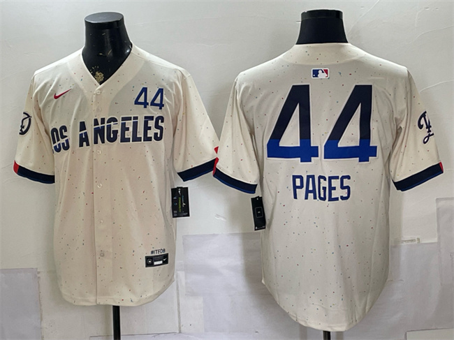 Men's Los Angeles Dodgers #44 Andy Pages Cream 2024 City Connect Limited Stitched Baseball Jersey Men's Los Angeles Dodgers #44 Andy Pages Cream 2024 City Connect Limited Stitched Baseball Jersey